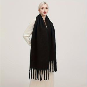 TEMU 프린지에 단색 컬러 Chunky 스카프 대형 부드러운 방풍 목도리 두꺼운 Coldproof 따뜻한 랩 캐주얼 스카프 여성 가을/겨울