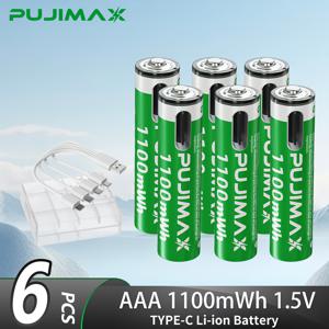 TEMU PUJIMAX AAA 1.5V 충전식 리튬 배터리, Type-C 충전 포트 - 고속 충전, 내구성 및 휴대용, 가정, 여행, 카메라, 손전등, 충전식 손전등, 현대적인 배터리 디자인, 고품질 소재