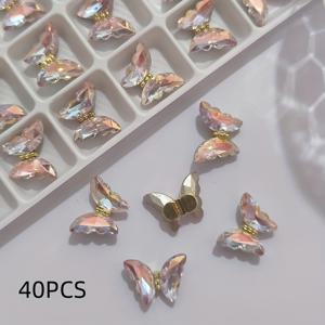 TEMU 울트라 샤이니 신제품 40팩 비즈 입체 네일 아트 장식 고품질 유리 5mm*10mm 네일 아트 고급 유리 나비 오너먼트 보라색 오로라 컬러풀 폰 케이스 헤드스트링 의류 가방 신발 인터넷 트렌디 고품질 유리