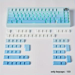 TEMU 133 키 그라디언트 블루 반투명 PBT 5면 열전사 오리지널 높이 키캡 (심플 스타일, 61/75/87/ 키보드 호환)