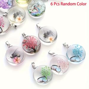 TEMU 6개 세트 0.98인치 라운드 투명 유리 펜던트 DIY 주얼리 만들기 - 우아한 목걸이 액세서리 및 공예 용품