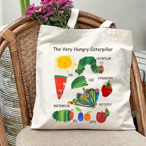 TEMU The Very Hungry Caterpillar 대형 캔버스 토트 백 - 내구성이 뛰어나고 고품질의 프린트로 유명한 먹이 많은 나방 스키마, 쇼핑, 여행, 피크닉에 완벽한 쇼핑 토트 백 | 트렌디한 캔버스 백 | 내구성이 뛰어나고 우수한 캔버스 재질