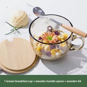 TEMU 500ml/17oz 대용량 냉각 유리 컵, 아침 오트밀, 가정용 우유에 적합, 전자레인지 안전, 두꺼운 뚜껑과 스푼이 있는 완벽한 가족 모임, 학교, 야외 사용, 어머니의 날 또는 데이 선물로 이상적인 제품입니다.