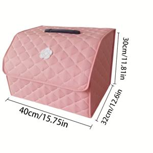 TEMU 1 패셔너블 핑크 여성용 PUPU PU 가죽 자동차 트렁크 수납 박스, 휴대용 손잡이 포함 접이식 차량 정리함|폴딩박스
