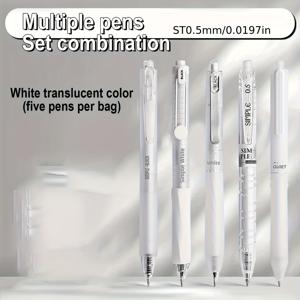TEMU 5개 세트 프레스 중성 펜 ST 펜 팁 고급 외관 수준 인스 윈드 블랙 0.5mm 대용량 빠른 건조 매끄러운 브러시 펜 시험 및 숙제에 적합 사무실 카본 서명 펜 문구 용품