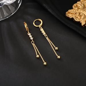 TEMU 1 쌍의 우아한 18K 금박 코퍼-톤 드랭글 귀걸이, 반짝이는 큐브 지르코니아 - 일상 착용 및 휴가, 일상 귀걸이|우아한 드랭글 귀걸이|큐브 지르코니아 귀걸이