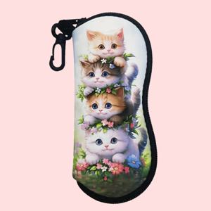 TEMU 1pc 귀여운 고양이 & 꽃 디자인 지퍼 안경 케이스 - 초경량, 휴대용 신소재 케이스, 다양한 안경 크기에 적합, 남성 및 여성에게 이상적, 액세서리 보관| 재미있는 디자인| 안전한 잠금, 안경 케이스