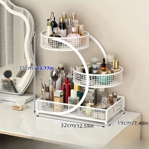 TEMU 경량, 독립형 금속 화장품 정리함 - 3단, 흰색, 공간 절약 디자인, 화장대 또는 욕실 카운터용, 조립이 쉬움, 욕실 보관|현대 욕실 액세서리|내구성 있는 금속 랙, 욕실 정리함