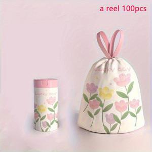TEMU 100팩 라벤더 향기 드로스트링 쓰레기봉투 - 두꺼운 대용량 10L, 고강도 폴리에틸렌 다목적 일회용 봉투 (주방, 욕실, 침실, 거실, 화장실용) - 하트 액센트 & 