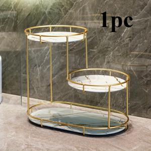 TEMU 1pc 현대적인 블랙 & 골드 욕실 상판 정리함 - 메이크업, , 세면용품을 위한 다층 화장품 보관 랙, 내구성이 뛰어난 플라스틱, 전원 불필요, 욕실 정리 및 보관, 세련된 디자인, 견고한 구조
