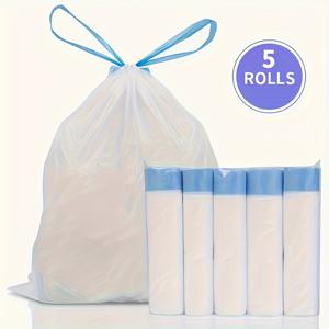 TEMU 5롤 500개 대형 끈 쓰레기봉투 - 50 * 45 일회용 쓰레기봉투, 내구성 있고 누수 방지 및 쉽게 찢어지는 디자인, 거실, 침실, 욕실, 화장실, 주방, 사무실 위생 및 청소 제품에 적합한 가정 필수품