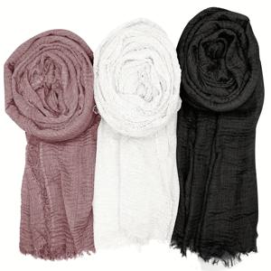 TEMU 3-Pack 우아한 여성용 폴리에스터 스카프, 100% 폴리에스터 롱 숄, 부드럽고, 비탄력성, 짜여진 & 염색 공예, 장식용, 방풍 & 자외선 차단, 깃털 없음, 외출에 이상적 - 손세척/드라이클리닝