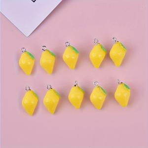 TEMU 10개 노란색 레진 레몬 참 - 녹색 잎이 있는 현실적인 질감 과일, DIY 주얼리 만들기, 목걸이, 팔찌, 귀걸이, 열쇠고리 등에 완벽, 주얼리 만들기 용품