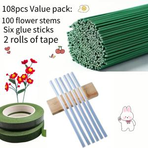 TEMU 108개 가치 팩: 100개의 꽃잎 (길이 약 30cm/11.8인치, 직경 약 2mm), 테이프 2롤, 꽃다발 만들기, 공예, 휴일 파티, 크리스마스 장식에 적합한 완벽한 조합, 손수작업 꽃다발에 필요한 모든 것을 충족합니다.