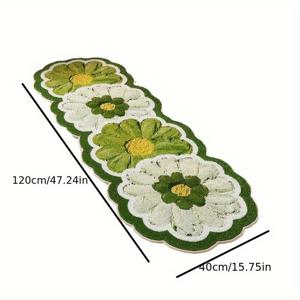 TEMU 1pc 꽃무늬 미끄럼 방지 고무 매트 - 녹색과 흰색 다이즈 디자인, 폴리에스터 섬유, 침실, 주방, 또는 욕실 바닥 보호에 완벽함, 욕실 바닥 매트 | 장식 바닥 매트 | 미끄럼 방지 고무 매트, 욕실 매트