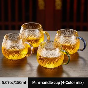 TEMU 4개 세트, 150ml/5.07oz 파이프 컵, 핸들 장착 컵, 작은 물 컵, 차가운 음료 컵, 우유 컵, 아침 컵, 라떼, 카페, 고온 보로실리케이트 열 저항 컵, 전자레인지, 가스 스토브, 및 인덕션 히팅에 적합, 열 충격에 저항합니다.