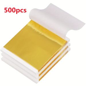 TEMU 500pcs K 골든 포일 시트 - 다기능 DIY 아트 장식용 골든 포일 시트, 공예, 가정 장식 및 더 많은 것, 공예 용품, 금속 마감, 장식용 포일, 공예 프로젝트, 반짝이는 금속, 내구성 있는 금속