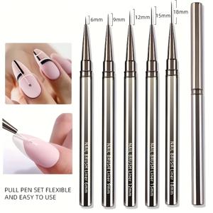 TEMU 내구성 있는 5pcs 정밀 네일 아트 브러시 세트 - 젤 & 폴리쉬 라이너 브러시, 상세한 줄무늬와 꽃/잎 모양용, 사이즈 6/9/12/15/18mm - DIY 및 전문 매니큐어에 완벽|젤네일|매니큐어|네일팁