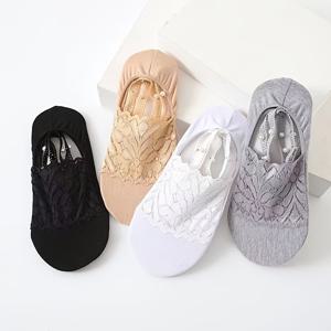 TEMU 4 쌍 여성의 우아한 레이스 발목 밴드, 보석과 장식 체인 - 다용도 여름 양말, 달콤한 양말, 150g/m² 원단, 기계 세탁 가능, 캐주얼 의상용 단색 디자인
