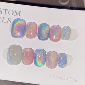 TEMU 10pcs 짧은 사각형 무지개 네일 팁 - 순색, 그라데이션 마무리, 광택, 분리 가능, 컬러풀한 스파클러가 있는 화이트 베이스, 매니큐어, 네일 아트 액세서리에 완벽합니다 | 네일 | 광택 마무리|네일|네일아트|네일팁