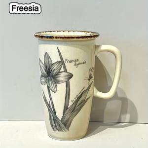 TEMU 1pc 380ml/12.8oz 빈티지 꽃무늬 세라믹 커피 머그, 프랑스 레트로 우아한 꽃무늬 세라믹 티컵, 커피, 우유, 주스, 코코아를 담을 수 있음, 추수 감사절, 크리스마스, 생일을 위한 완벽한 선물