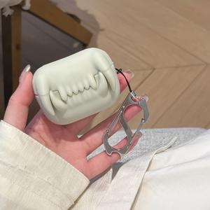 TEMU 오리지널 디자인 3D 호랑이 치아 에어팟 보호 커버 할로윈 크리에이티브 실리콘 이어폰 케이스, 애플 모든 시리즈(프로/프로 2/1-4세대)에 적합, 미끄럼 방지 및 낙하 방지 재미있는 특수 패션 액세서리 파티 축제 선물, 소년과 소녀 선물
