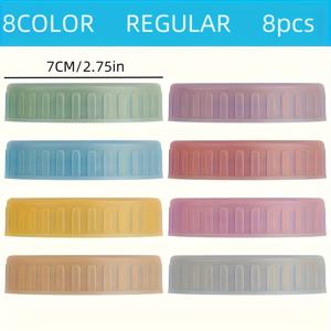 TEMU 8개 세트 7cm/2.75인치 방수 메이슨 자 뚜껑, 두꺼운 씰링 링 포함, 컬러풀 플라스틱 재사용 가능한 캔 및 유리병 덮개, 주방 필수품, 실용적 디자인, 튼튼한 구조, 누수 방지, DIY 애호가를 위한 메이슨 자 액세서리, 지속 가능한 생활
