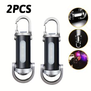TEMU 2개 LED 휴대용 키체인 플래시라이트, 멀티 기능 충전식 프로듀라이트, 레드 & 블루 경고등, 비상용, 장식, 선물, 하이킹, 러닝, 여행, 워킹 미니 핸즈프리 토치
