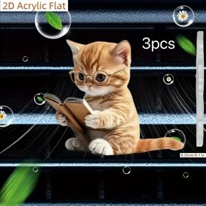 TEMU 귀여운 고양이 안경 쓴 독서 클립 3개 세트 - 차량용 에어벤트 장식, 강력 접착제, 대부분의 자동차 호환 가능, 고양이 애호가와 운전자에게 완벽한 선물, 재미있는 디자인, 내구성 있는 액세서리, 2D 평면
