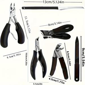 TEMU 6pcs 고강도 노인용 네일 클리퍼 세트 - 각진 날, 스플래시 방지 디자인, 긴 손잡이, 네일 파일 포함, 전문 페디큐어 키트|손톱깎이