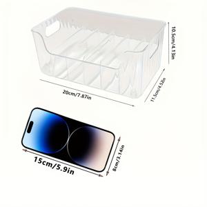 TEMU 투명 플라스틱 냉장고 보관함, 조절 가능한 칸막이 스파이스 정리함 - 다용도 주방 정리함 (향신료, 마스크, 간식 및 소품 수납) - 카운터탑 사용 가능, 분리형 스파이스 랙, 대용량 냉장고/캐비닛/거실 카운터 수납, 주방 및 캠핑용 스파이스 보관에 이상적, 냉장고 액세서리|캠핑냉장고|양문형냉장고