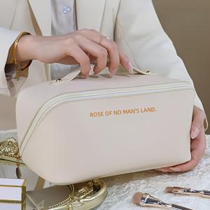 TEMU 1개 패셔너블 다기능 고급 여행 화장품 가방, 대용량 여성 메이크업 가방, 휴대용 세면가방 화장품 보관 가방, 손잡이 화장품 가방 보관 가방 세면 가방, PU 베개 케이스