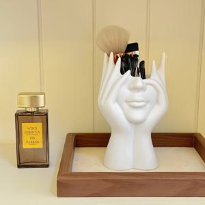 TEMU 1/2개 귀여운 창의적인 얼굴 화장품 버킷, 메이크업 브러쉬 정리함, 데스크탑 장착형, 가벼움, 욕실 액세서리, 레진 소재, 충격 방지 버전