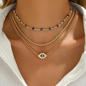 TEMU 3pcs 악의적인 눈 목걸이 세트 - 빈티지 골든 톤, 합성 4월 생일석, 주석 합금, 일상 착용 및 파티에 완벽한 블루 아이 차밍이 있는 디자인|탄생석