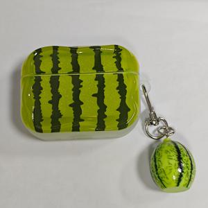 TEMU 파도 모양 귀여운 멜론 패턴 이어폰 케이스, for AirPods Pro/Pro 2/3, 새로운 네 번째 세대, 첫 번째/두 번째 세대, 작은 멜론 목걸이와 함께