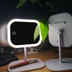 TEMU 1개 조절 가능한 밝기 LED 메이크업 거울 (웜/화이트/내추럴 라이트), USB 전원 회전형 접이식 여행용 화장대, 휴대용 미용 - 홈, 살롱용, 여성 선물 (생일/발렌타인데이) - 모든 베이지 톤 호환, 세련된 ABS 프레임 고급스러운 디자인