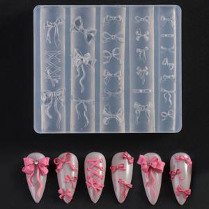 TEMU 1개 DIY 자가 접착 3D 리본 모양 네일 아트 몰드 - 재사용 가능한 유연한 네일 스텐실, 살롱 & 홈 매니큐어용, 다색 네일 장식, 접착제 필요 없음, 여성용 네일 아트 용품, 네일 액세서리, 매니큐어 강화, 데코레이티브 네일 아트, 쉬운 적용 몰드, 정밀 공예, 뷰티 애호가