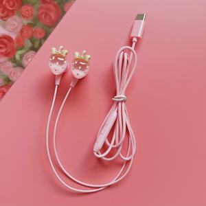 TEMU 새로운 디자인의 귀여운 DIY 만화 주얼리 내장 마이크 및 볼륨 조절 기능, 직접 플러그인 기능, HD 통화, 타입-C 이어폰 핑크색 일상 사용용, 생일 선물, 휴가 및 졸업 파티 선물, 러닝용 무선 헤드셋, 음악용 무선 헤드셋, 학생용 무선 헤드셋, 휴대폰, 노트북, 태블릿 및 기타 스마트폰, 태블릿 및 타입-C 장치에 적합|헤드폰