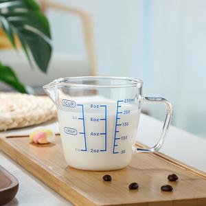 TEMU 1개 튼튼한 고보로실리케이트 유리 측정 컵 손잡이 포함 - 250ml, 커피, 우유, 기름 & 식초에 적합 - 투명하고 가벼운 디자인