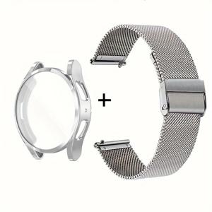TEMU 삼성 갤럭시 4 5 6 7 시계 밴드 40mm 44mm와 호환되는 밀라노식 시계 스트랩 + TPU 프로텍터 케이스, 시계 7 FE 브레이슬릿 스테인레스 스틸 스트랩 접이식 버클 시계 밴드 남성/여성 금속 교체 밴드 시계 액세서리