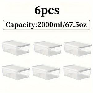 TEMU 6개 세트 투명 플라스틱 식품 보관 용기, 안전 테이프 씰 - 67.5oz, BPA 프리, 냉동고 사용 가능, 고기, 과일, 채소에 적합 - 필수 투명 주방 정리함|트라이탄밀폐용기