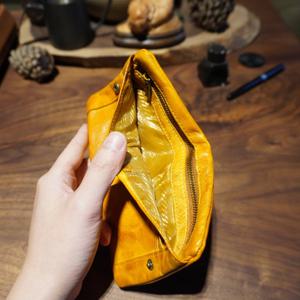 TEMU 빈티지 스타일 정품 가죽 동전 지갑 - 클래식 디자인의 컴팩트 노란색 탑그레인 가죽, 지퍼 클로저 & 일상용 카드 거치대, 가죽 지갑