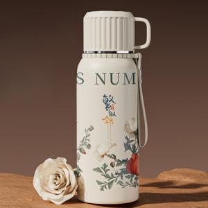 TEMU 316 스테인레스 스틸 진공 컵 컵, 슈퍼 용량, 휴대용, 여행 컵, 흰 꽃 검은 꽃, 20.29 온스, 식품 등급, 캠핑, 사이클링, 사무실, 가족, 네 сез론 음료, 크리스마스, 어머니의 날, 생일 선물용 캔스터 포함
