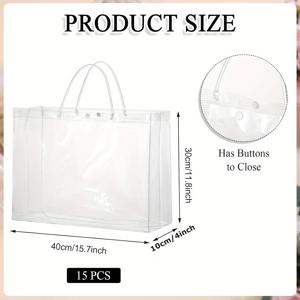 TEMU 15팩 대형 투명 PVC 선물 가방, 튼튼한 손잡이 - 16x4x12인치(40x30x10cm) 재사용 가능한 플라스틱 봉투, 결혼식, 발렌타인데이, 졸업 파티 선물 및 소규모 비즈니스 선물용, 매끄러운 광택 마감