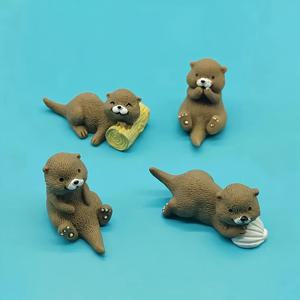 TEMU 4개 미니어처 수달 정원 조각상 - 요정 정원, 분재, 잔디밭, 실내/외부 공간을 위한 매력적인 레진 동물 장식