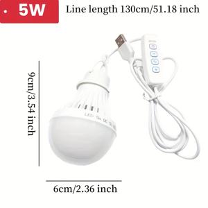 TEMU USB 전원 5W/7W DC5V 캠핑용 LED 전구 - 텐트, 야외, 바비큐, 낚시 및 수리용 걸이 후크가 있는 3색 조절 가능한 비상등 - 에너지 효율적인 휴대용 실내/실외 조명, 낚시 밤 빛 | 휴대용 LED 전구 | 에너지 효율적 LED, 캠핑 액세서리
