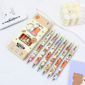 TEMU 6pcs 카피바라 지우개 젤 펜 - 파란색 및 검정색 리트렉터블 디자인, 부드러운 쓰기, 빠른 건조 잉크, 흐릿하지 않음, 가정, 학교 및 사무실용 우아한 서적, 완벽한 선물
