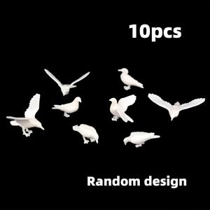 TEMU 10개 미니어처 화이트 도브 모델 버드하우스 장식 - DIY 정원 레이아웃, 모래함, 및 실용적인 동물 인물, 무작위 스타일, ABS 소재, 정원 장식
