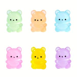 TEMU 6개 세트 발광 카툰 베어 피규어 - 파스텔 컬러 레진 야간 조명 장식, 귀여운 DIY 데스크탑 & 선반 장식, 홈 오피스 파티 용품, 재미있는 디자인, 핸드메이드 느낌의 고풍한 곰 장식, 홈 데코레이터