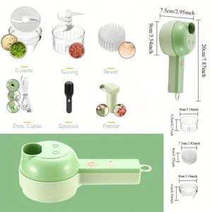TEMU HOTU 1세트 4종 1형 핸드헬드 전기 칫솔 세트, 800mAh 배터리, 주방 무선 식품 프로세서, 과일, 채소, 마늘, 견과류 및 고기 사용에 적합|야채다지기